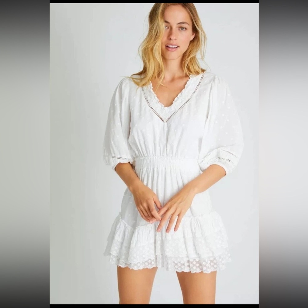 Fabulous White Ruffle Dotty Cotton Lawn Lace LOVESHACKFANCY Adley Mini Dress XS